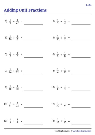 Adding Unit Fractions Worksheets - Worksheets Library