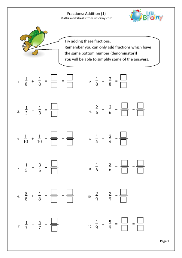 addition of fractions worksheet