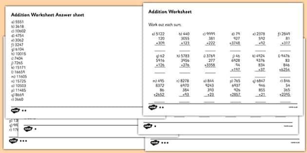 addition of large numbers worksheet
