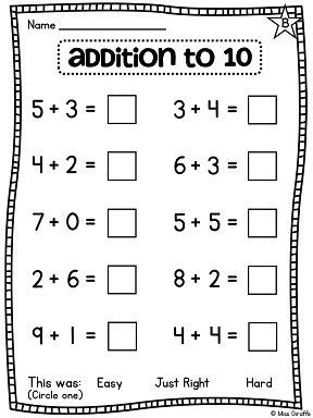 addition of pictures to 10 worksheet