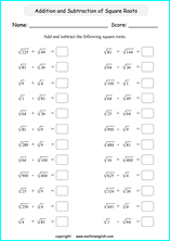addition of radicals worksheet