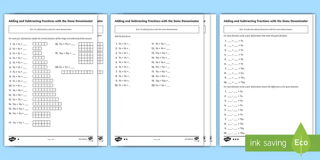 addition of similar fractions worksheet for grade 2