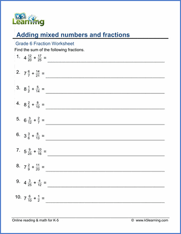 addition of similar fractions worksheet