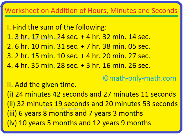 addition of time worksheet free