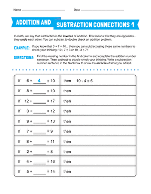 Inverse Operation: Addition and Subtraction | Worksheet ...