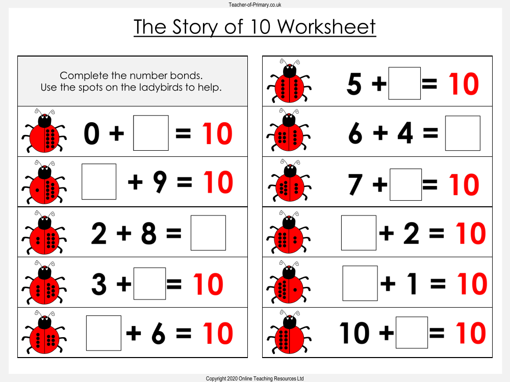 Number Bonds - The Story of 10 - Worksheet | Maths Year 1 - Worksheets Library for Free Printable Number Bonds To 10 Worksheet