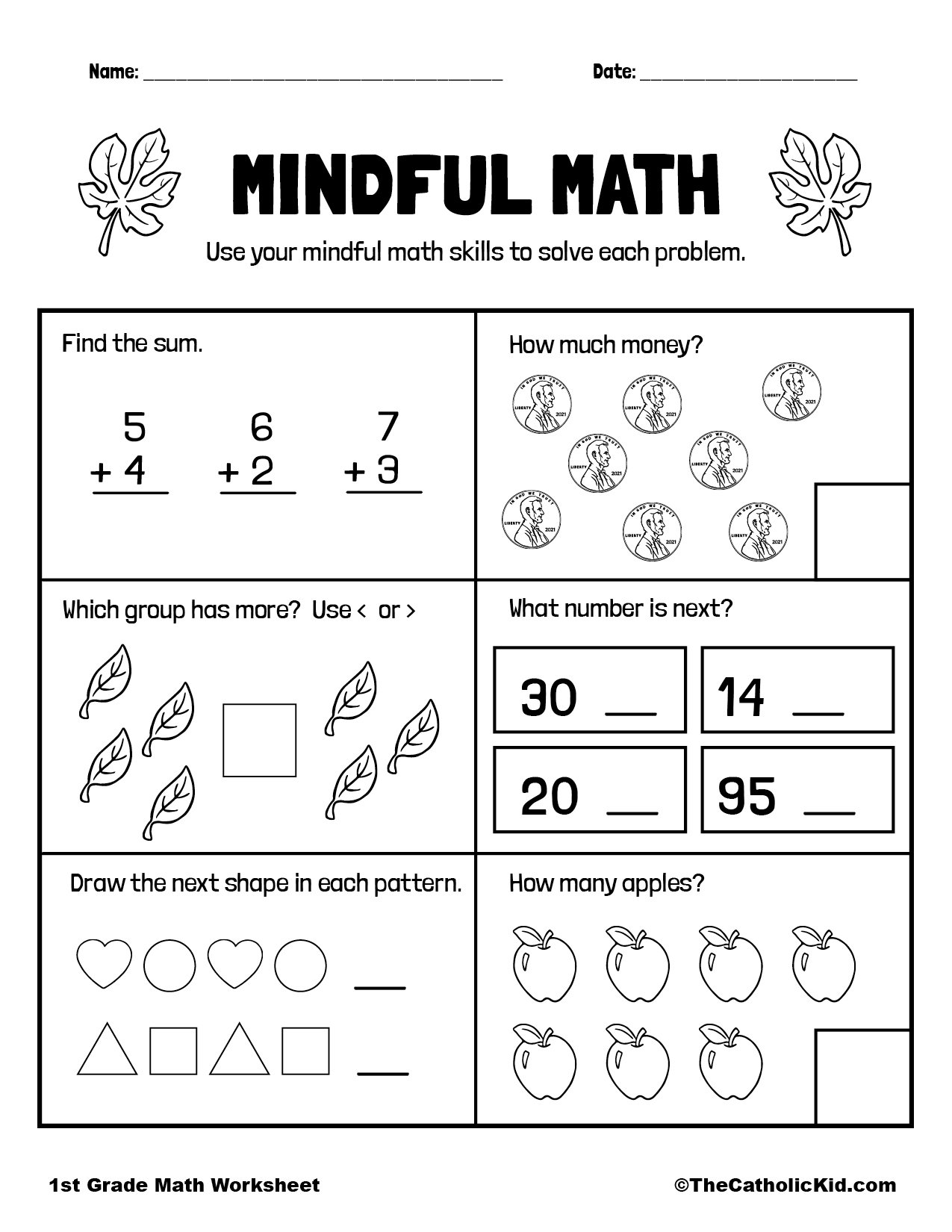 1st Grade Addition Catholic Worksheets - TheCatholicKid.com