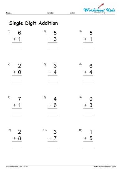 Addition up to 10 - Free Printable PDF - Worksheets kids