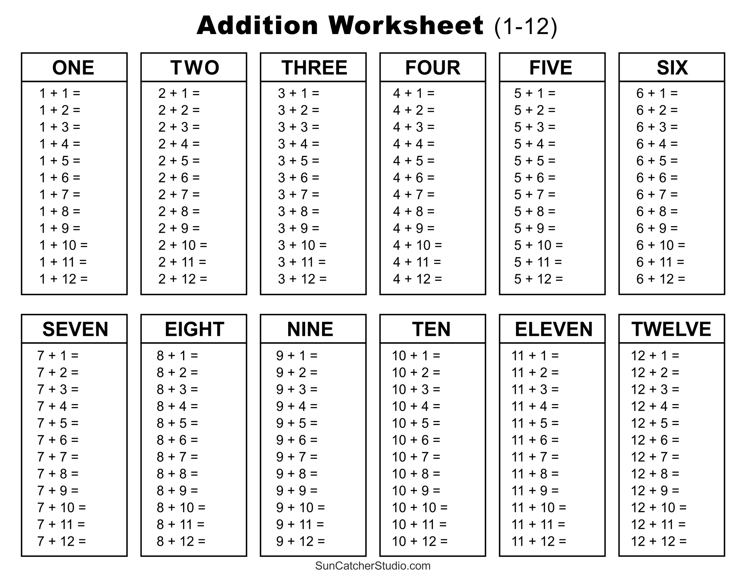 Addition Charts, Tables, &  Worksheets (Free Printable PDF files ...