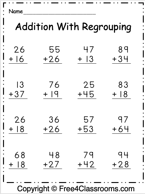 Free Addition Practice Worksheets - 2 Digit - With Regrouping ...