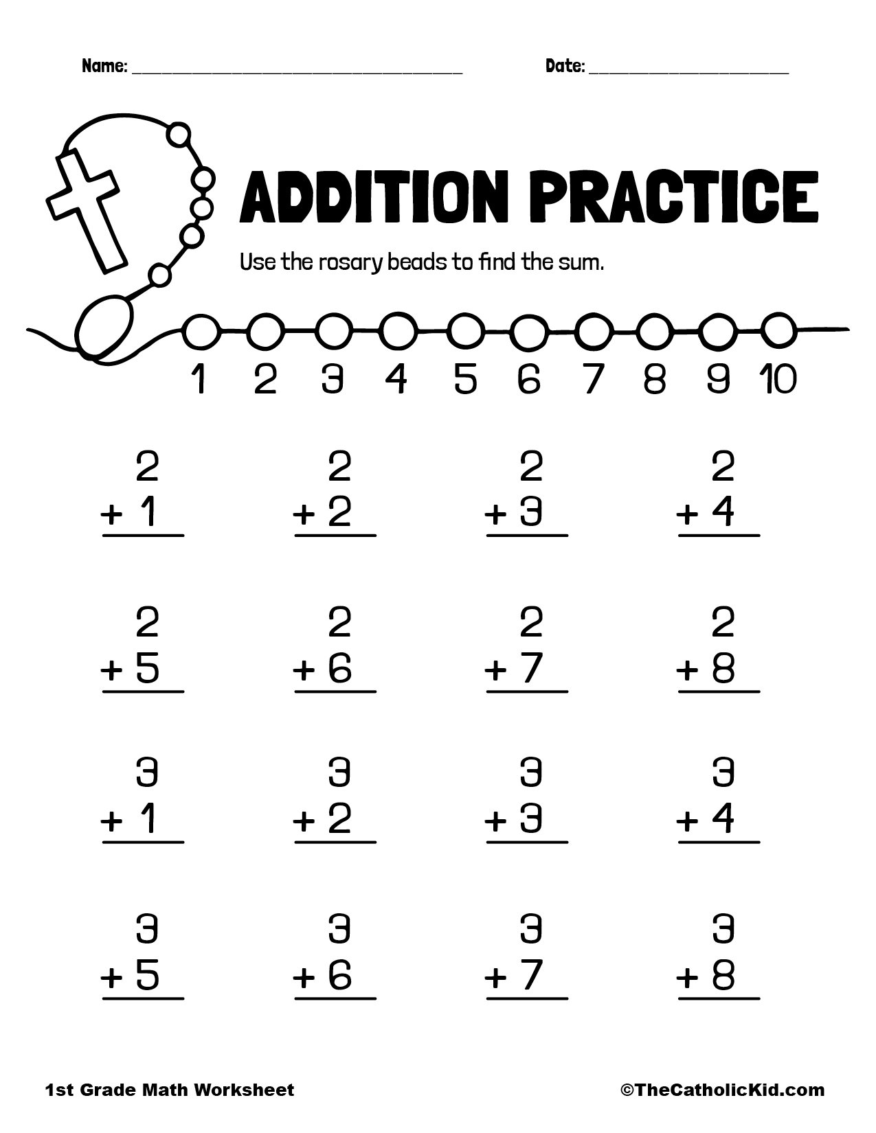 Addition Practice - 1st Grade Math Worksheet Catholic ...