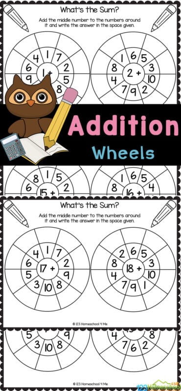 ✏️ FREE Addition Wheels within 20 Kindergarten Math Worksheets