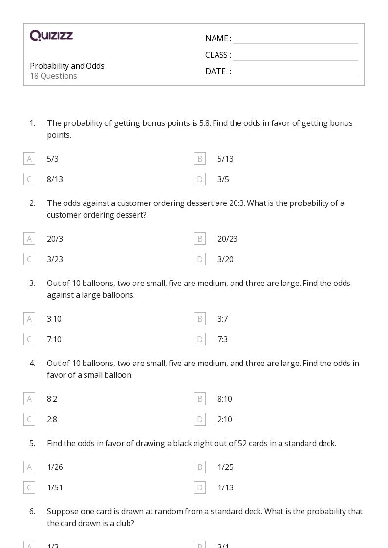 50+ Probability &  Combinatorics worksheets on Quizizz | Free ...