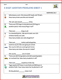 Addition Word Problems 3rd Grade