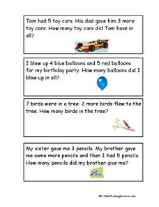 Addition and Subtraction Word Problems Worksheet for Kindergarten ...