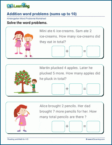 Addition word problems for preschool and kindergarten | Worsheets library