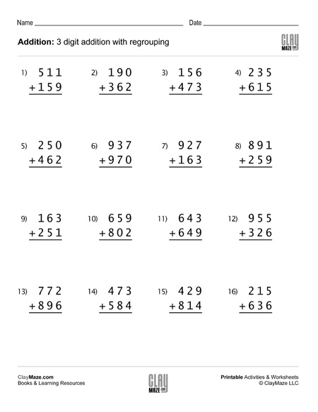 3 digit addition worksheet with regrouping (Set 4) | Homeschool ...