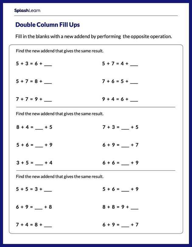 Complete the Addition Facts - Math Worksheets - SplashLearn