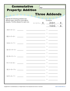 commutative Property Addition Worksheets for 1st and 2nd Grade