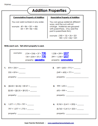 addition properties worksheet for 2nd grade