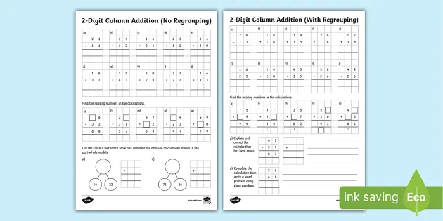 2-Digit Column Addition Worksheet (teacher made) 