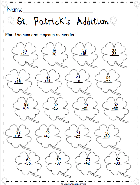 Math Worksheet-St. Patricks Addition-Regroup | Made By Teachers
