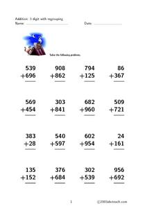 addition regrouping worksheet 4th