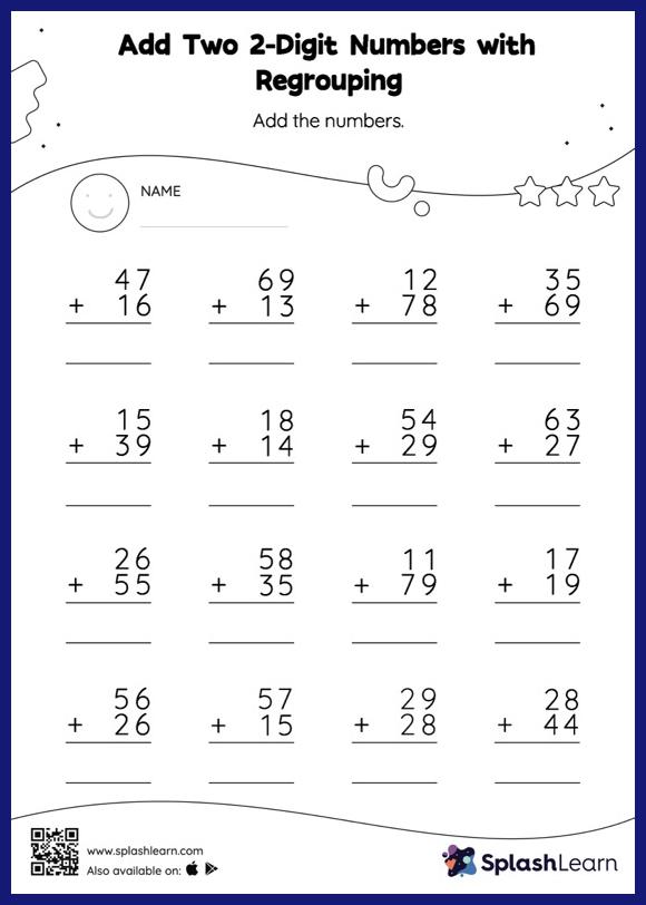 2-digit Addition Worksheets for 1st Graders Online