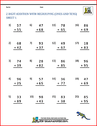 addition regrouping worksheet first