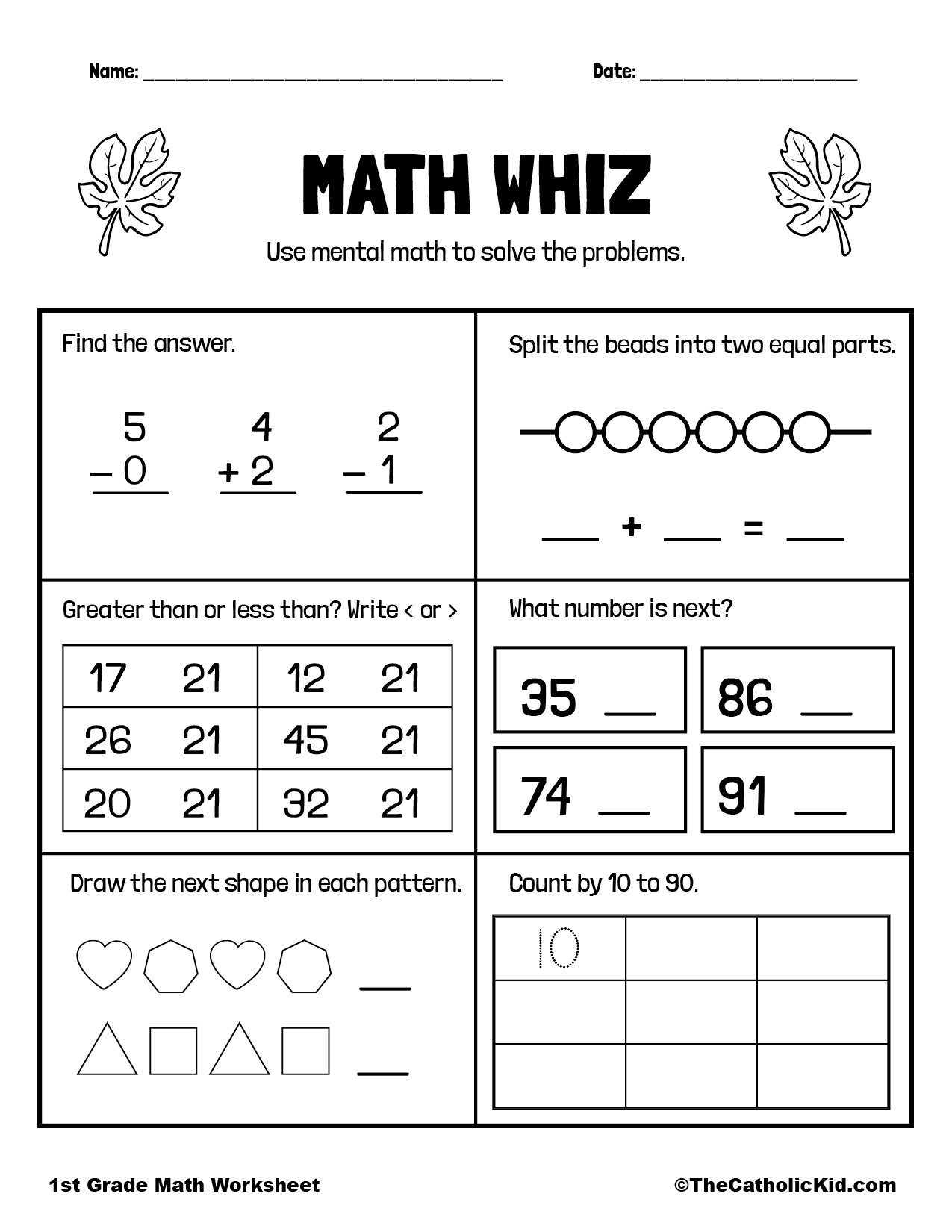 addition review worksheet first grade