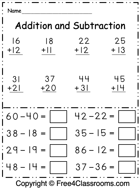 Free 1st Grade Addition and Subtraction 2 Digit Math Worksheet ...