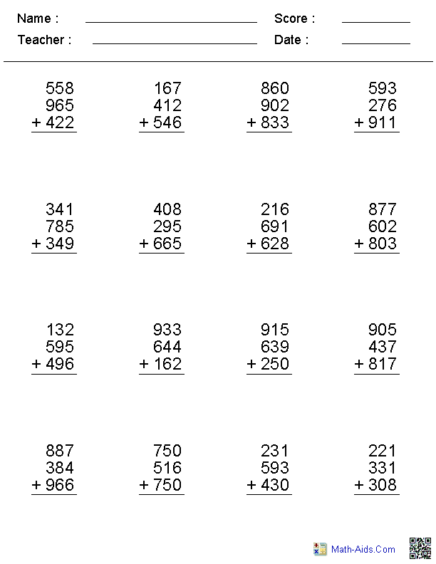 addition review worksheet