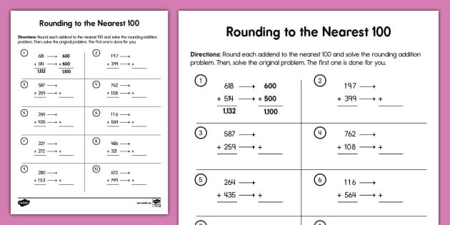 Second Grade Rounding to the Nearest 100 Three-Digit Addition