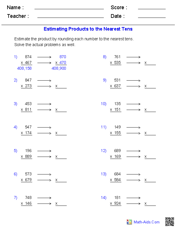 Estimation Worksheets | Dynamically Created Estimation Worksheets ...