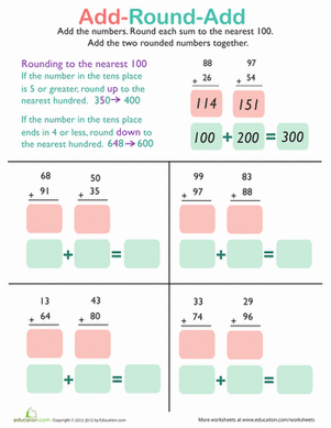 Adding and Rounding to the Nearest 100 | Worksheet 