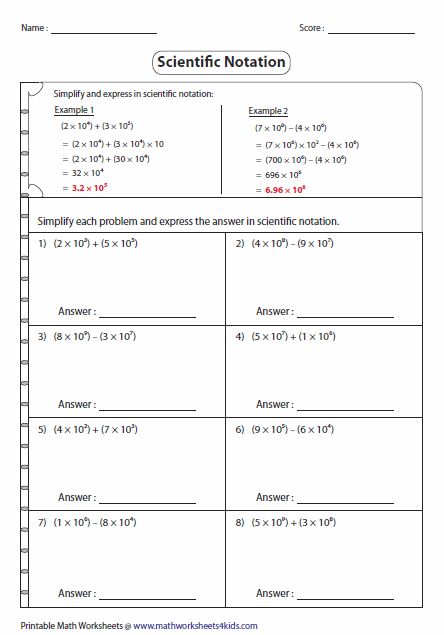 add and subtract scientific notation worksheet - Google Search ...