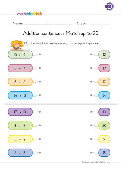 Free printable 1st Grade addition worksheets