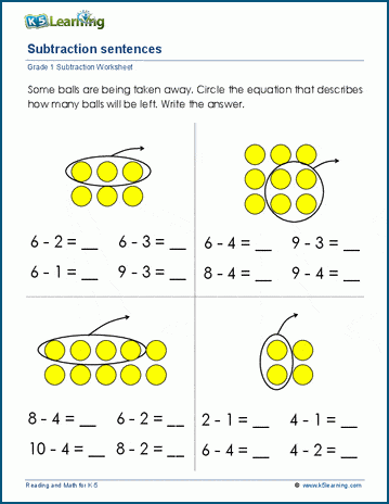 Subtraction sentences worksheets | Worsheets library