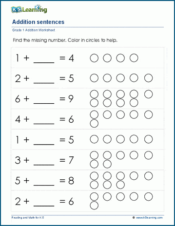 Addition Sentences Worksheets | Worsheets library