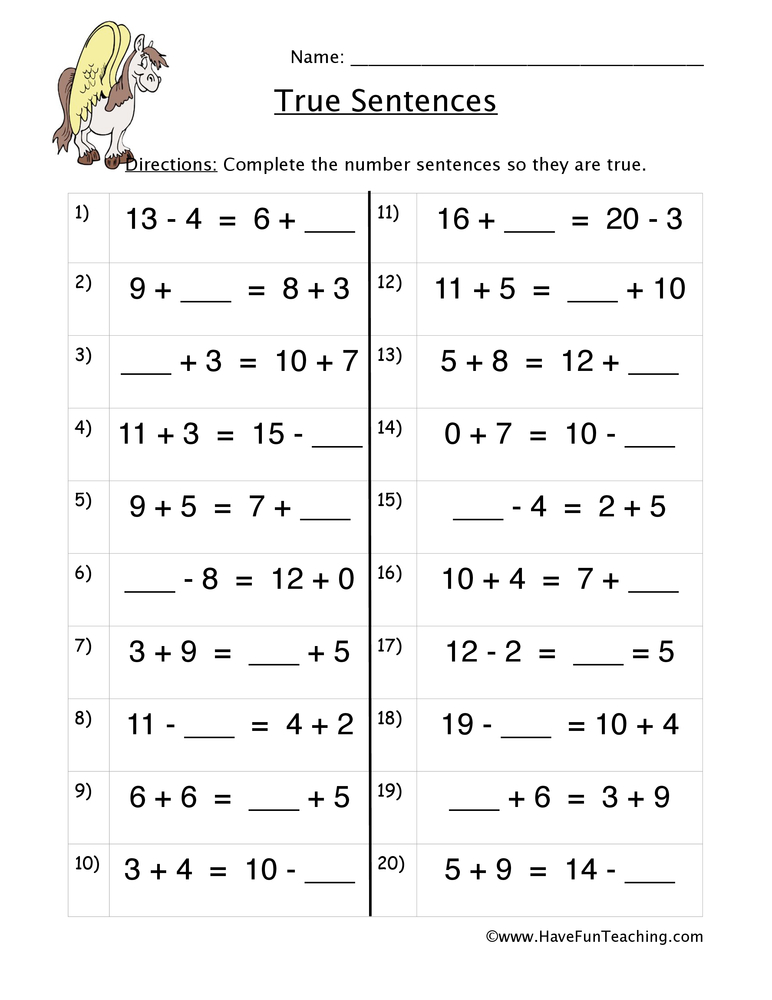 addition sentence worksheet for grade