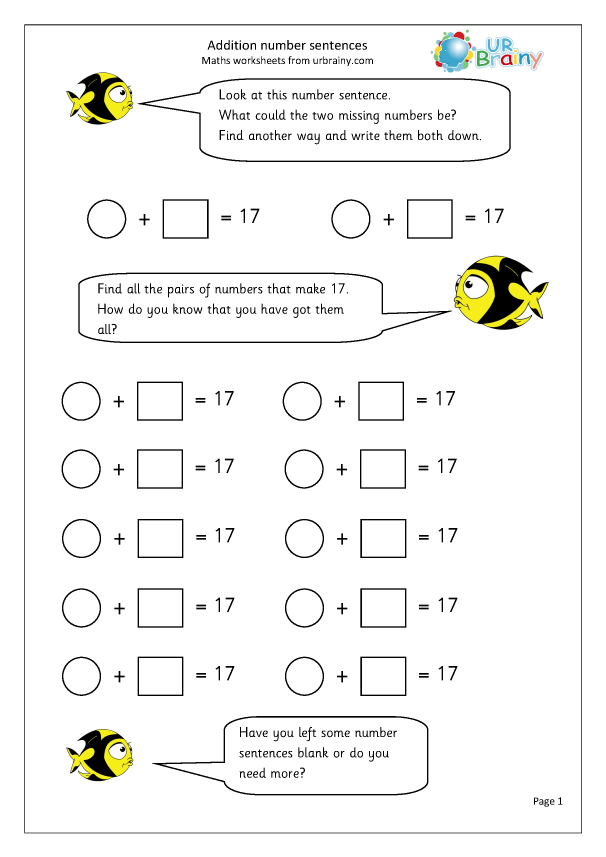Addition number sentences - Addition Maths Worksheets for Year 3 ...