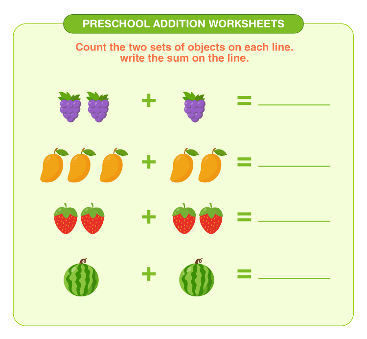 addition sheets for preschool