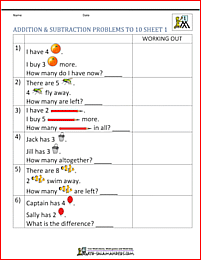 1st Grade Addition and Subtraction Word Problems