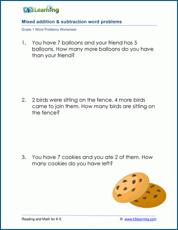 addition story problems worksheet first