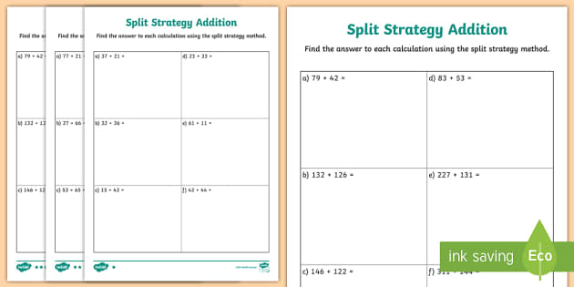 Split Strategy Maths Worksheets | Addition Worksheet