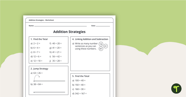 addition strategies worksheet for