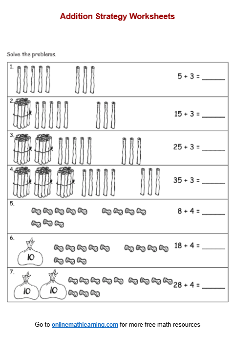 addition strategies worksheet for