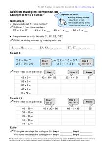 Addition Strategies: Compensation Worksheet for 3rd - 4th Grade ...