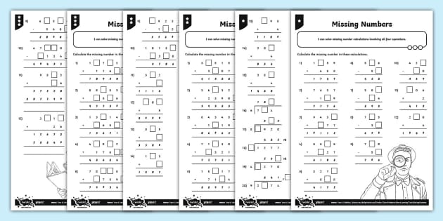 Addition, Subtraction, Multiplication and Division Missing Numbers