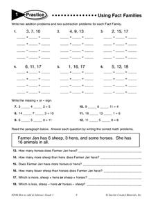 addition subtraction fact family worksheet 3rd grade